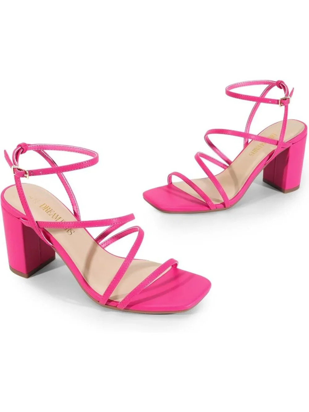 Dream Pairs Women's Hot Pink Open Toe Sleek Straps Chunky Block Heel Sandals